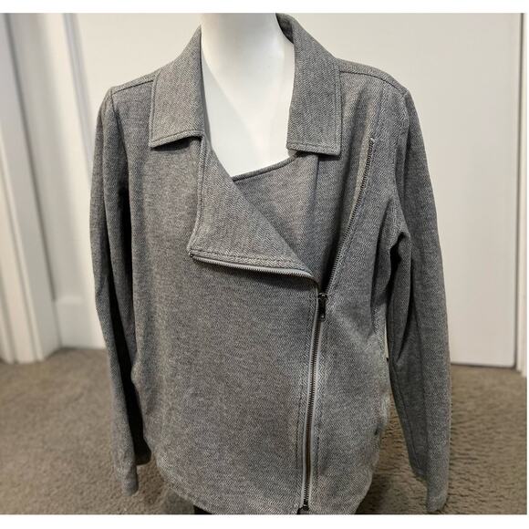 Eileen Fisher Women Size M Moon Herringbone Tweed Knit Motorcycle Jacket - Picture 3 of 13